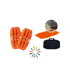 Orange sandal inserts with a black carrying case on a white background